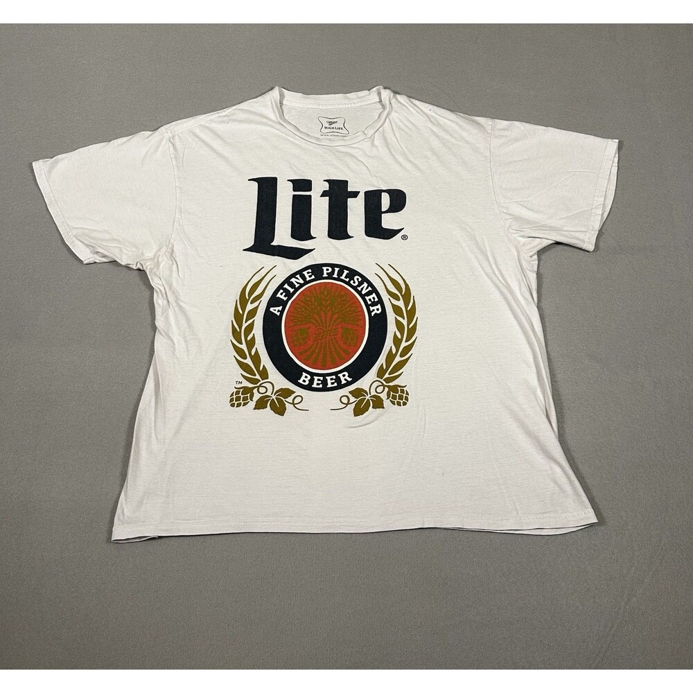 Miller Lite Beer Shirt Mens XL White Classic Crest Pilsner Alcohol Graphic Tee